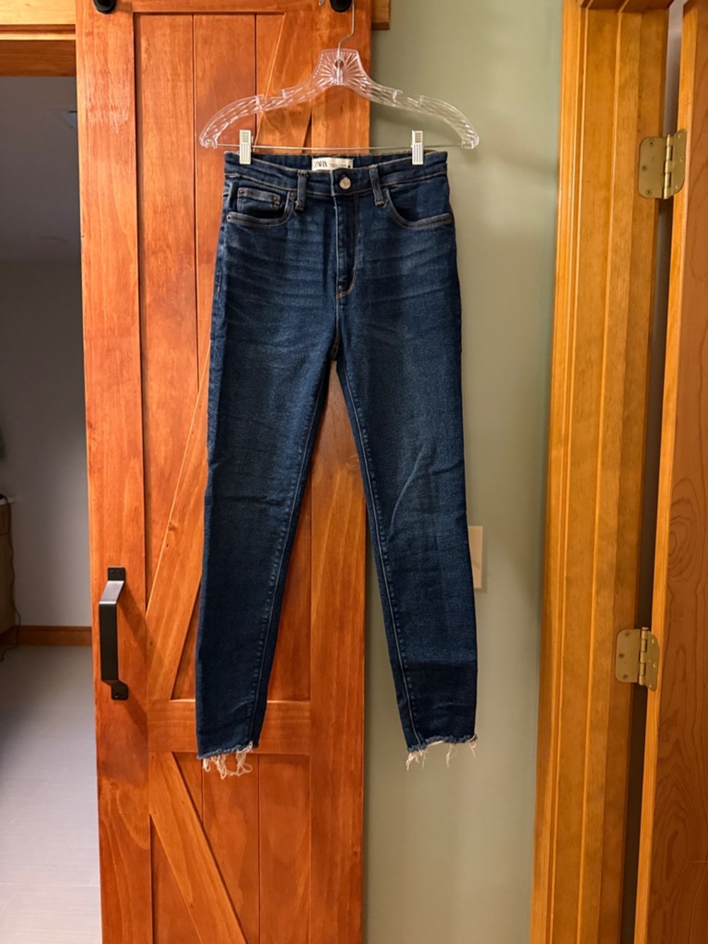 Zara Dark Blue Frayed Hem Skinny Jeans
